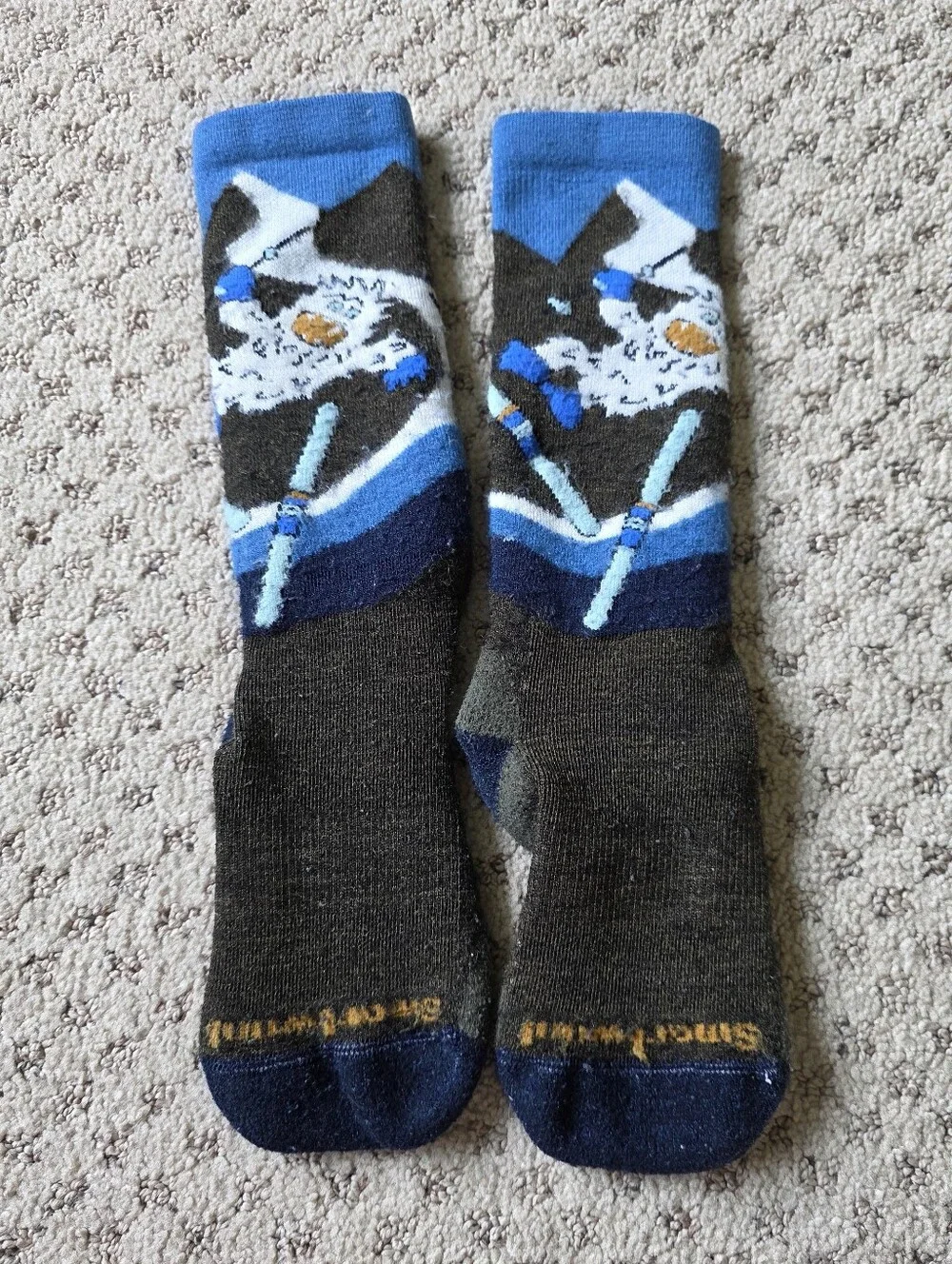 Smartwool Blue and White Yeti Washed Kids Crew Socks